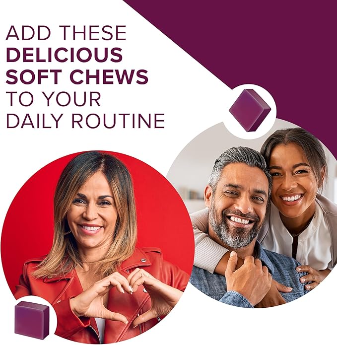 Qunol Beets Chews for Blood Pressure Support, 3 in 1 Beets + CoQ10 + Grape Seed Extract, Supports Healthy Blood Circulation & Heart Healthy Energy, 90 Chews