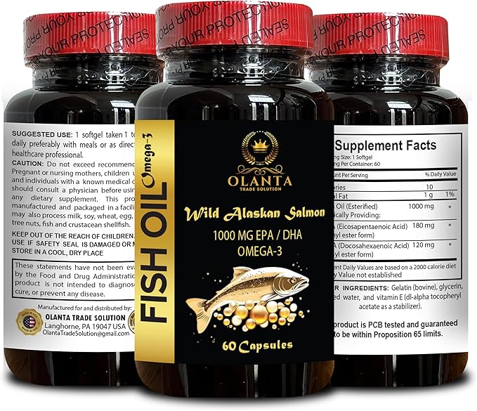 Wild Alaskan Salmon Oil - Omega 3 Fatty Acid Supplements, Support Memory and Focus Supplements - 1 Bottle 60 Softgels