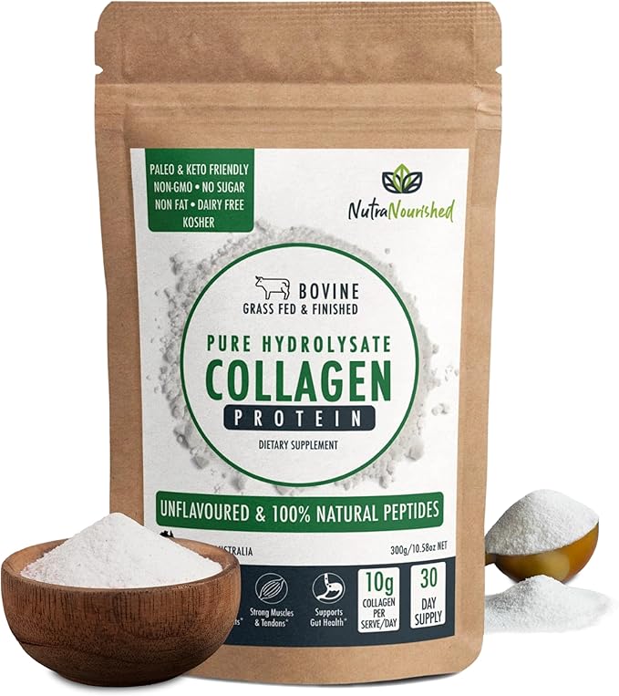 Collagen Powder Unflavoured (300 Grams) - Collagen Peptides Pure Hydrolyzed Collagen Tasteless - 31 Days Supply