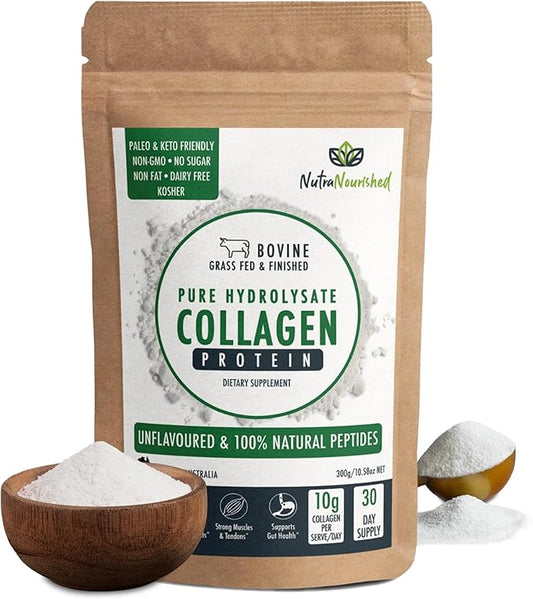Collagen Powder Unflavoured (300 Grams) - Collagen Peptides Pure Hydrolyzed Collagen Tasteless - 31 Days Supply