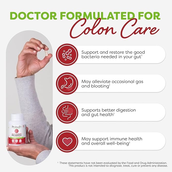 Probulin Colon Support Probiotic Supplement, Daily Gut, Digestive, and Immune Health Probiotics Capsules for Men and Women, 20 Billion CFU, Vegan, 90 Count Bottle