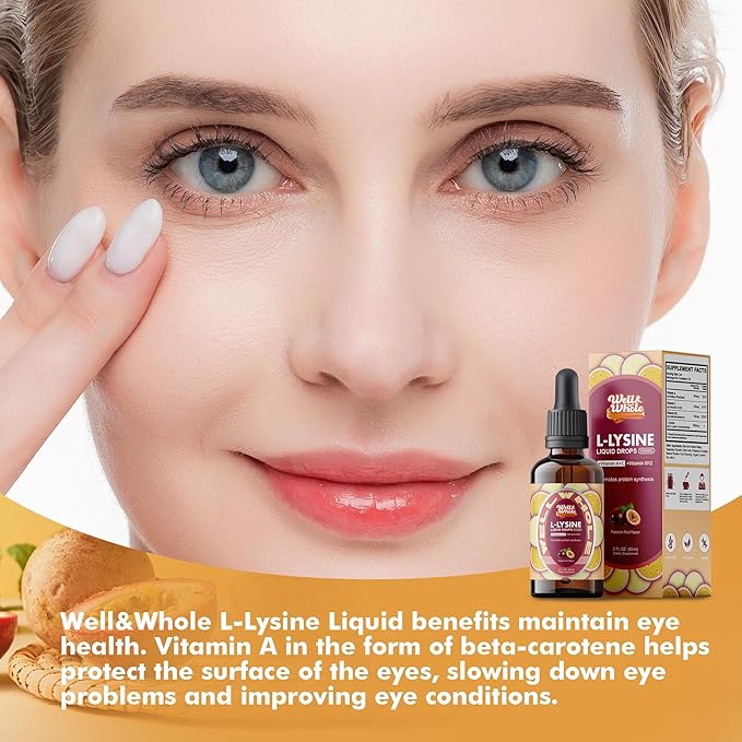 L-Lysine Supplement Liquid Drops | L-Lysine 1000mg Tincture with Vitamin A, C, and B12 for Adults & Kids | Immune Support, Skin & Lips Health, Collagen Synthesis | Non-GMO, Vegan, 2 Fl Oz (60 ML)