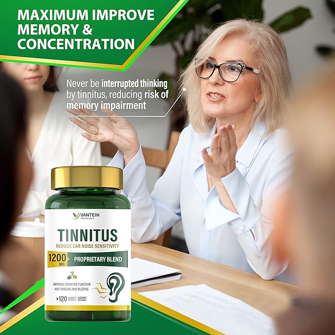Tinnitus Relief for Ringing Ears 1200 MG - 120 Capsules Supports Hearing Loss & Ear Pain Relief | 60-Day Supply | Ear Health Vitamins for Men & Women