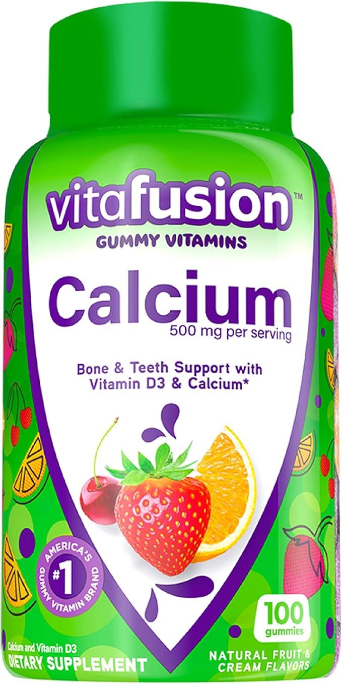 Vitafusion Omega-3 Gummy Vitamins, Berry Lemonade Flavored, Heart Health Vitamins(1) & Chewable Calcium Gummy Vitamins for Bone and Teeth Support, Fruit and Cream Flavored