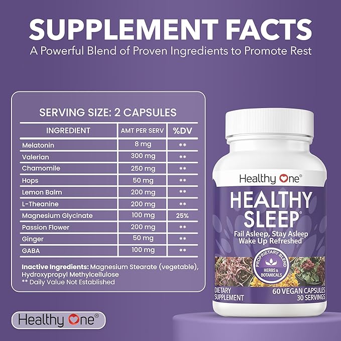 Healthy Sleep - 10 REM Inducing Ingredients - Supports All Stages of Deep Rest - Can't Sleep - Anxious - Restless - Melatonin - Valerian - Chamomile - Theanine - GABA - Hops - Lemon Balm - 120 Count