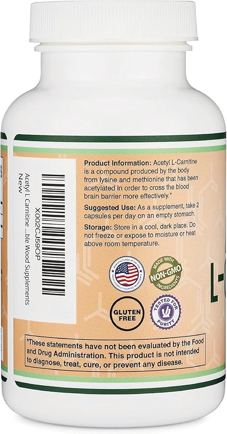 Acetyl L-Carnitine 1,000mg Per Serving, 150 Capsules (ALCAR for Brain Function Support, Memory, Attention, and Stamina) Acetyl L Carnitine That is Third Party Tested by Double Wood