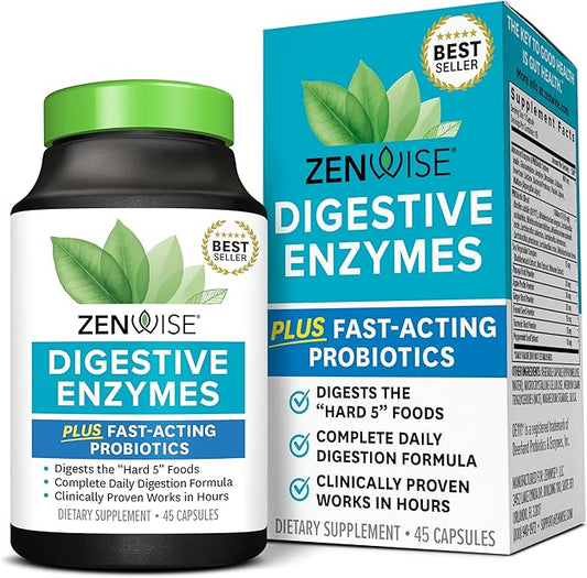 Zenwise Health Digestive Enzymes and Bromelain for Gut Health - Probiotic Multi Enzymes with Prebiotics and Probiotics for Women and Men for Digestive Health and Bloating Relief for Digestion - 45 CT