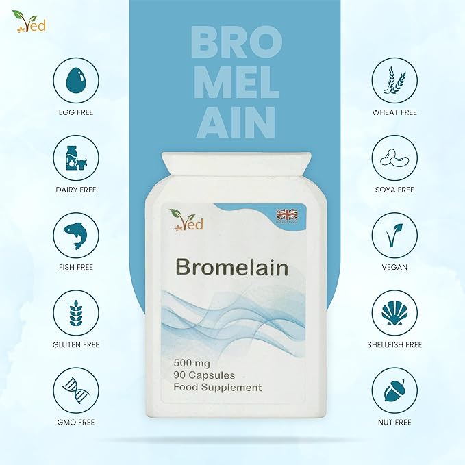 Ved Bromelain Capsule High Strength 3000 GDU/g 500mg per Capsule, Naturally Derived from Pineapple, Vegan Capsule, 90 Capsule(3 Months Supply)