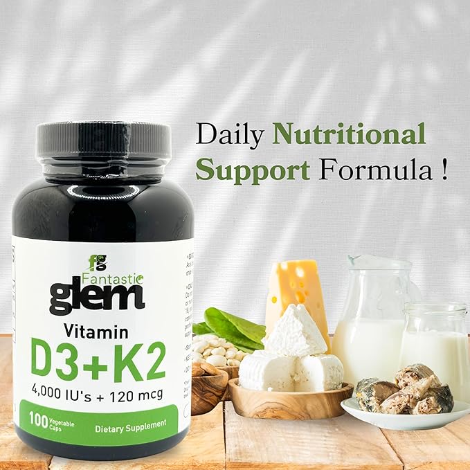 Vitamin D3 K2 Capsules - Dietary Supplement to Support Immune Function, Daily Nutritional Support Formula - GMO, Soy and Gluten Free- 100 Count