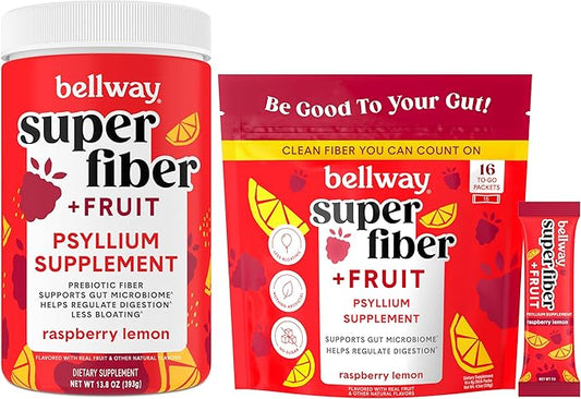 Bellway Super Fiber Powder + Fruit, Raspberry Lemon Super Fiber Packets + Fruit, Raspberry Lemon