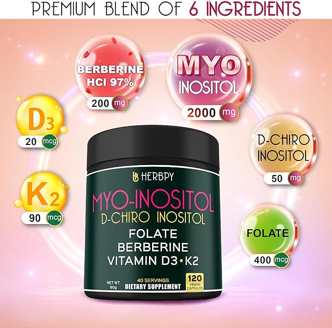 Bundle 5in1 Valerian Root Supplement 100 Count & 6in1 Myo-inositol & D-Chiro Inositol Supplement for Women 120 Count - Support Restful Night, Relaxation, Heart & Overall Health