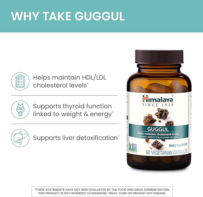 Himalaya Guggul Herbal Supplement, HDL & LDL Support, Liver Health, Liver Cleansing, Triglyceride Support, Bile Production, 720 mg, Non-GMO, Vegetarian, 60 Capsules, 1 Pack
