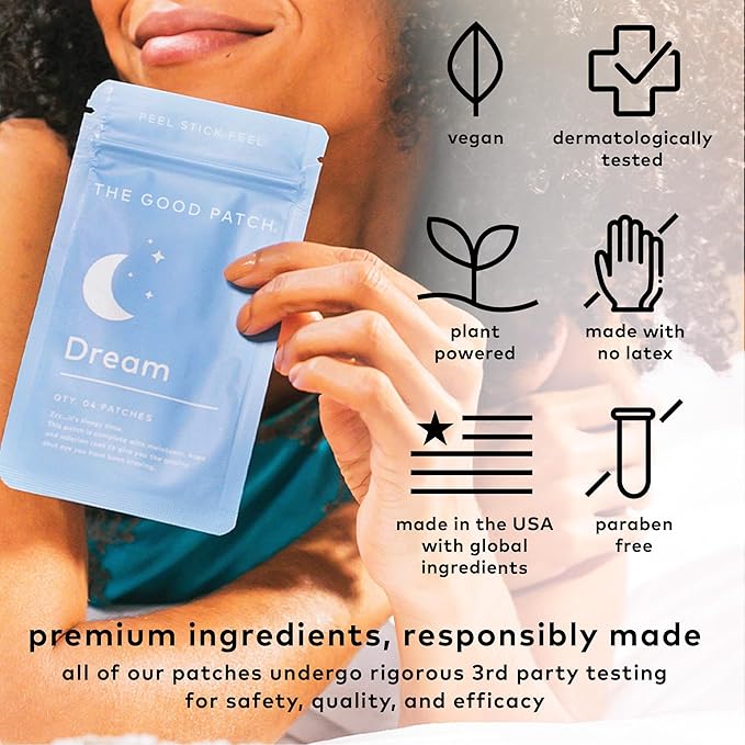 The Good Patch Plant Powered Sleep Support - Sustained Release Dream Patch with Melatonin, Hops, Valerian Root (24 Total Patches)