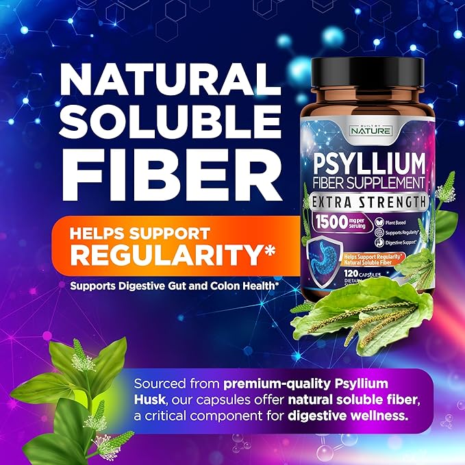 Psyllium Husk Capsules 1500mg - Fiber Supplement - Natural Soluble Fiber Pills with Psyllium Husk Powder - Supports Digestive Gut and Colon Health - Non-GMO, Gluten-Free, Vegan - 120 Capsules