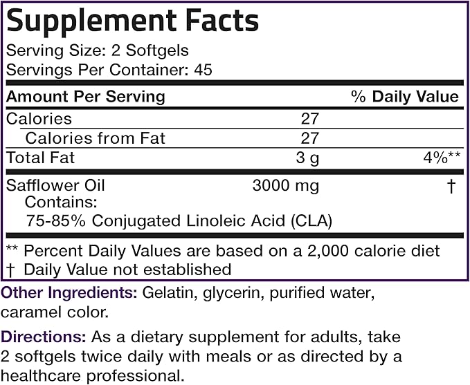 Bronson CLA 3000 Extra High Potency Supports Healthy Weight Management Lean Muscle Mass Non-Stimulating Conjugated Linoleic Acid, 90 Softgels