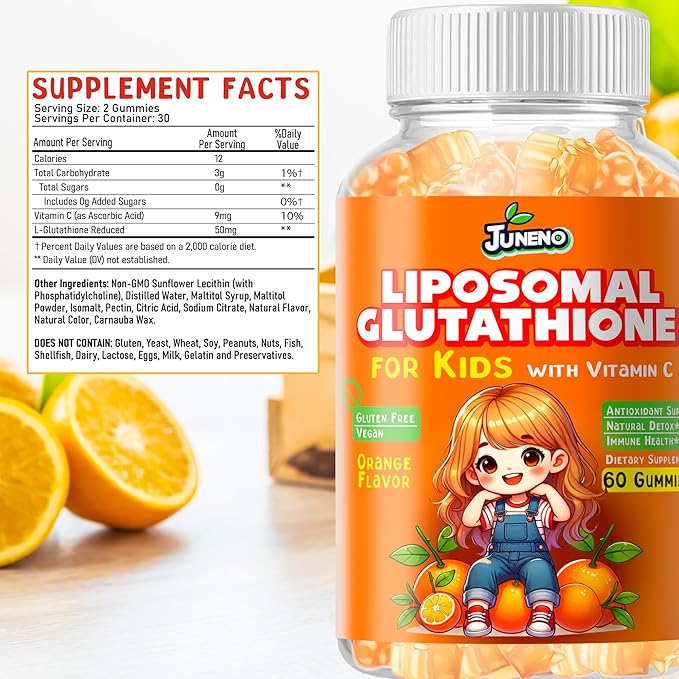 Liposomal Glutathione Gummies for Kids - Vitamin C Supplement for Healthy Immune Support Antioxidants & Detox - Sugar Free Vegan Non GMO