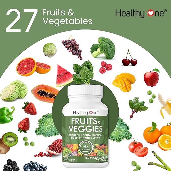 Fruits & Veggies - 27 Balanced Whole Foods of Nature - Vitamins - Minerals - Antioxidants - Detox - Vegetables - Kale - Broccoli - Spinach - Beets - Raspberries - Multivitamin - 120 Count