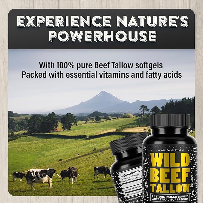 Wild Foods Grass-Fed Beef Tallow Capsules | 3,000mg Per Serving | Pure Ancestral Nutrition for Skin, Hormones, and Energy | Keto, Paleo & Carnivore Diet Approved | 90-Day Supply