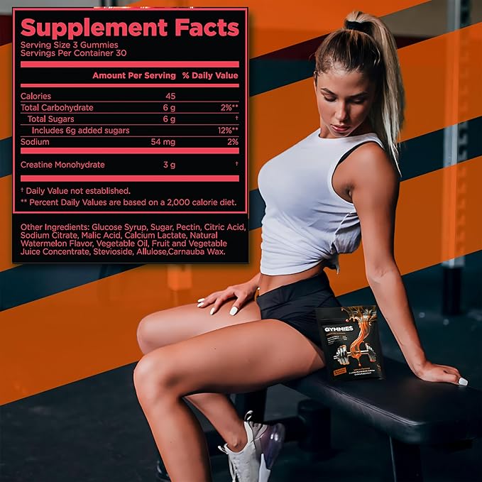 Creatine Monohydrate Gummies - Muscle Growth, Performance, Endurance - 5 Gram Creatine per Serving - Vegan, Non-GMO, Gluten-Free, Made in USA - 90ct (90 Count, Watermelon)