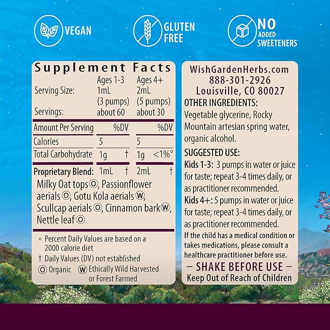 WishGarden Herbs Attention Ally - Plant-Based Herbal Focus, Attention, Calm & Concentration Supplement with Gotu Kola Nettle & Passionflower, Supports Optimal Neural Messaging & Brain Nourishment, 2oz