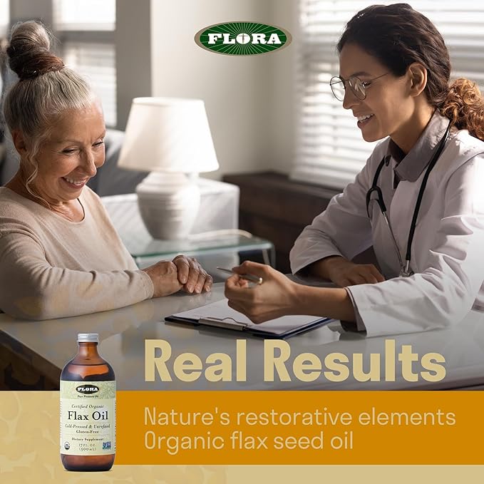 Flora - Flax Oil - Cold-Pressed, Unrefined, Organic Flax Seed Oil - Contains Omega-3 & Omega-6 - Non-GMO & Gluten-Free - Keep Chilled - 32 fl. oz. Amber Glass Bottle