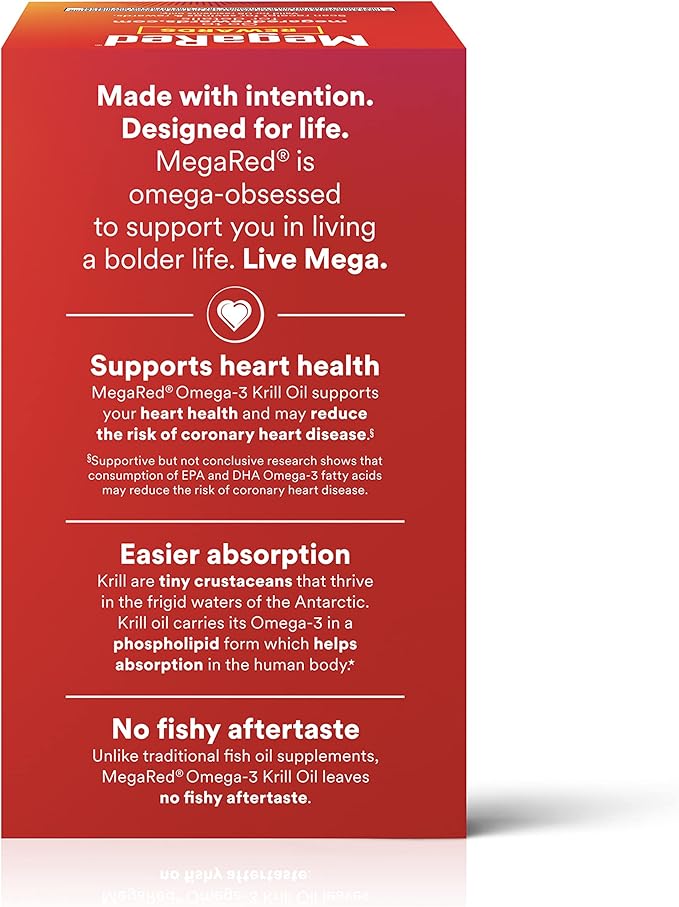 MegaRed - Omega-3 Krill Oil 350mg Softgels (130 Count in A Bottle), EPA & DHA Omega-3 Fatty Acids with No Fishy Aftertaste Unlike Fish Oil, Contains Antioxidant Astaxanthin
