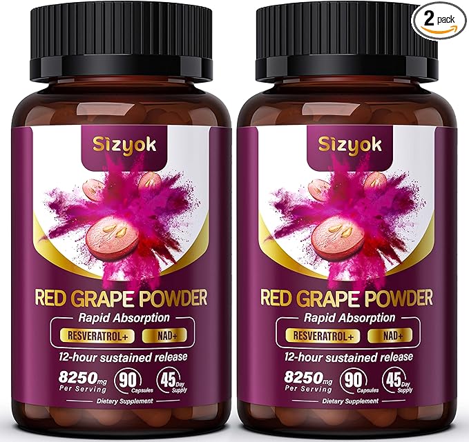 Piceid Resveratrol Supplement and NAD+ Cell Regenerator, Nitric Oxide Supplement, Support Heart Health, Blood Flow, Cellular Energy Production & Metabolism, Red Grape Powder, 45 Day Supply, 2 Pack