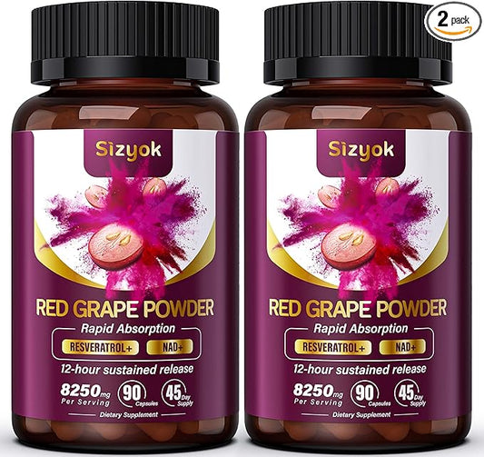 Piceid Resveratrol Supplement and NAD+ Cell Regenerator, Nitric Oxide Supplement, Support Heart Health, Blood Flow, Cellular Energy Production & Metabolism, Red Grape Powder, 45 Day Supply, 2 Pack