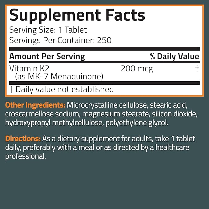 Bronson Vitamin K2 MK-7 200mcg Extra Strength, 250 Vegetarian Tablets