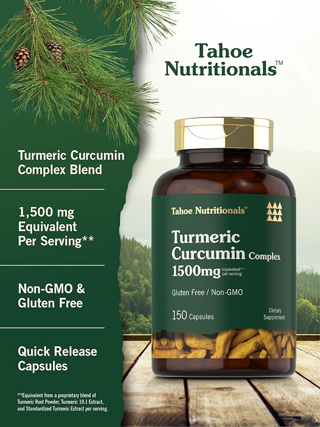 Tahoe Nutritionals Turmeric Supplement | 1500 mg | 150 Capsules | Complex with Black Pepper | Non-GMO and Gluten Free