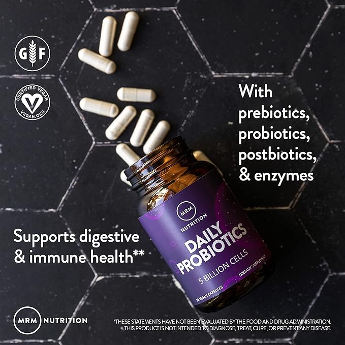 MRM Nutrition Daily Probiotics | Intestinal + Immune Health | Prebiotics + postbiotics | 5 Billion Cells | Good Bacteria for Gut Health| 16 Bacterial strains | Shelf Stable | 30 Servings