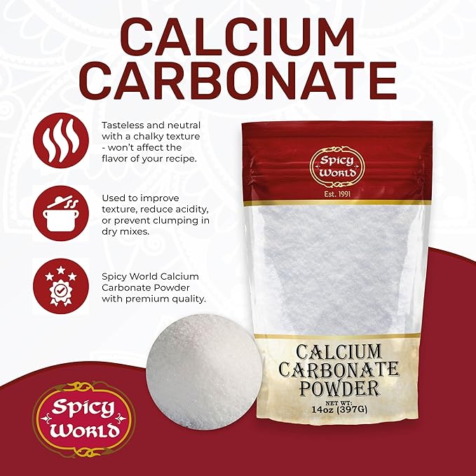 Spicy World Calcium Carbonate Powder 14oz - Dietary Supplement, Food Preservative, Acid Neutralizer