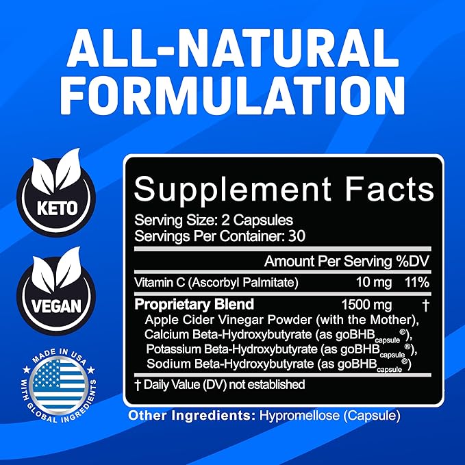 Herbtonics GLP-1 Support Supplement – Apple Cider Vinegar Capsules & Keto BHB | Keto Diet Pills for Women & Men | Supports Appetite & Metabolic Function | 60 Keto ACV Capsules