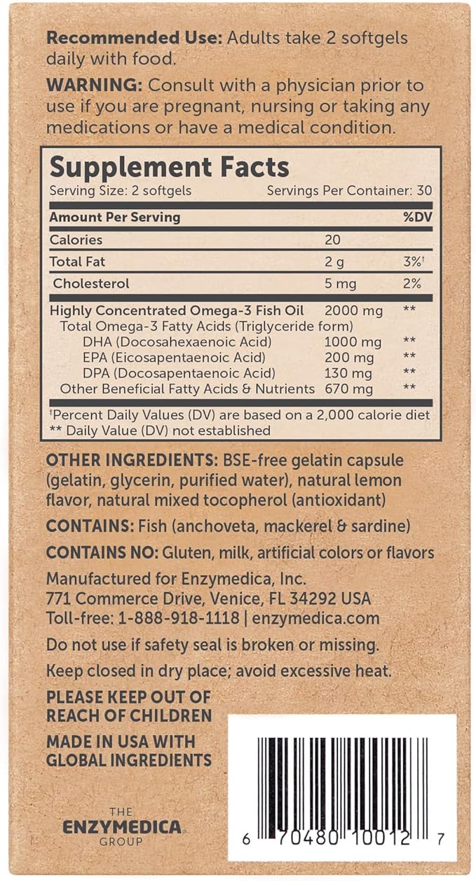 Aqua Biome by Enzymedica, Maximum Strength Omega 3 Fish Oil, 60 Softgels