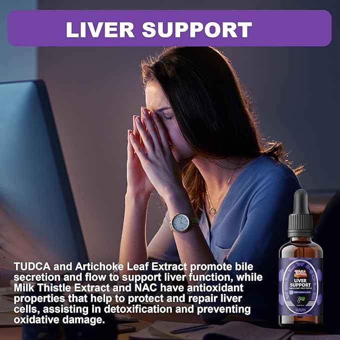 Liver Support Liquid Drops Supplement | TUDCA Drops Liver Clease & Detox with Milk Thistle, NAC, Dandelion, Artichoke & Glutathione for Detox, Bile Flow, and Digestive Health | Vegan & Non-GMO | 60ML