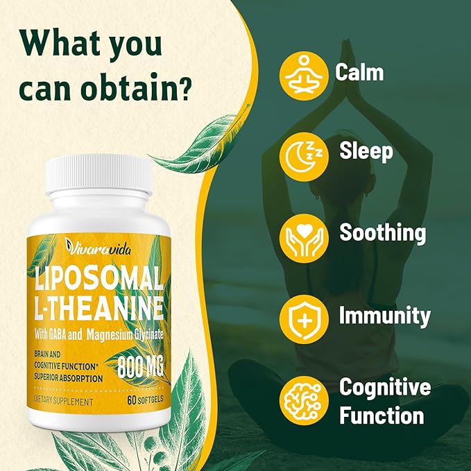 L-Theanine 800mg Supplement with GABA and Magnesium Glycinate - Natural Compound, Sleep and Relaxation (60 Softgels)