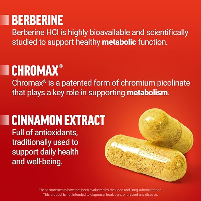 FORCE FACTOR Ultra Berberine, Berberine Supplement with 500mg Berberine HCl Plus Chromium & Cinnamon Bark Extract to Support Metabolism & Daily Wellness, Non-GMO, Gluten Free, 60 Vegetable Capsules