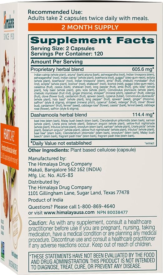 Himalaya HeartCare, Cholesterol & Blood Pressure Supplements for Cardiovascular Wellness and Heart Health, 720mg, 240 Capsules, 2 Month Supply