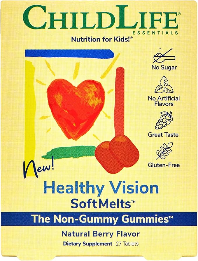 CHILDLIFE ESSENTIALS Healthy Vision SoftMelts - Eye Vitamins for Kids, Lutein Gummies, Lutein and Zeaxanthin Supplements, Eye Health Gummies, Lutein Children, Great Taste - Natural Berry, 27 Tablets