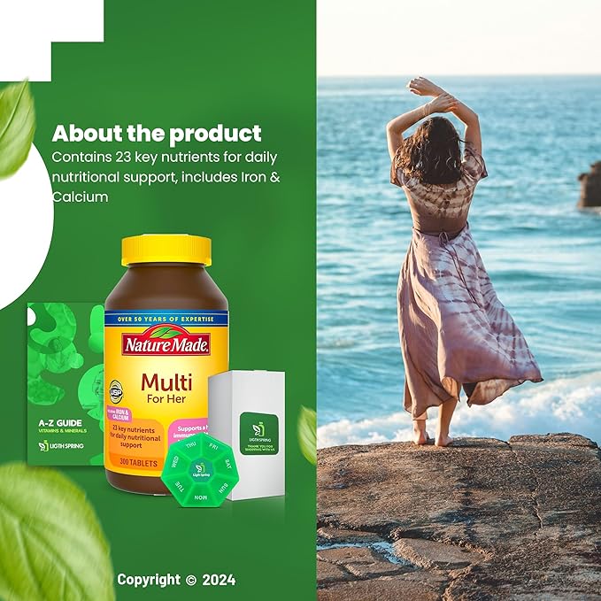 Multi for Her Women's Multivitamin Tablets, 300 Count (2Pack) for Daily Nutritional Support with Better Ligth&Spring Guide