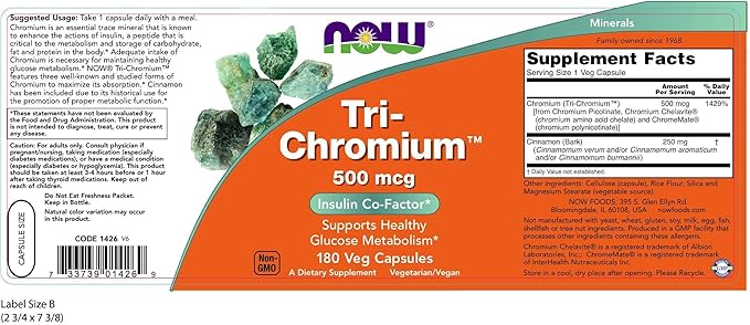 NOW Foods - Tri-Chromium 500 mcg. - 180 Vegetarian Capsules