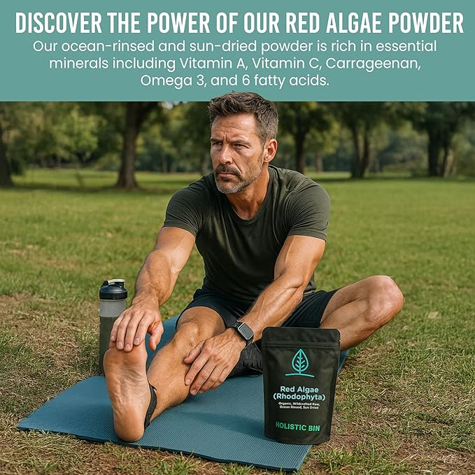 Holistic Bin Red Marine Algae Powder Gigartina and Dumontiacea Red Algae Supplements | Gluten Free, Vegan, Wild Harvested | Rich in Vegan Omega 3 (30 Grams)