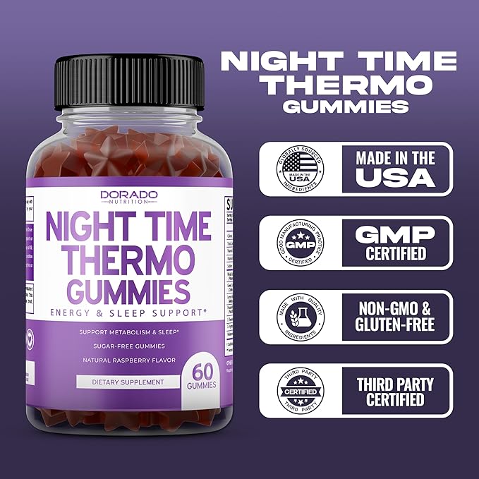 Night Time Fat Burner Gummies (60 Count) Weight Loss & Metabolism - Sugar-Free - Delicious Raspberry Flavored Melatonin Supplement Gummies - Vegan Safe - Third Party Tested - Made in USA