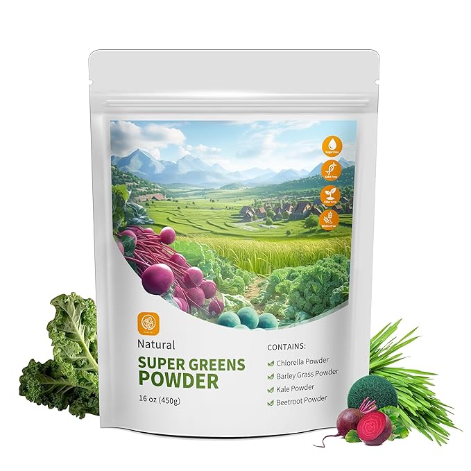 Hudetex Greens Powder Superfood for Immune Support with 16 oz,Greens Powder Smoothie Mix with Chlorella, Barley Grass, Kale & Beetroot Smoothie Booster, Chlorophyll Providing Greens.