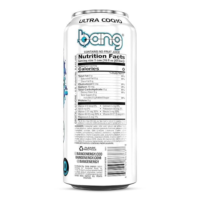 Bang Energy Blue Razz, Sugar-Free Energy Drink, 16-Ounce (Pack of 12)