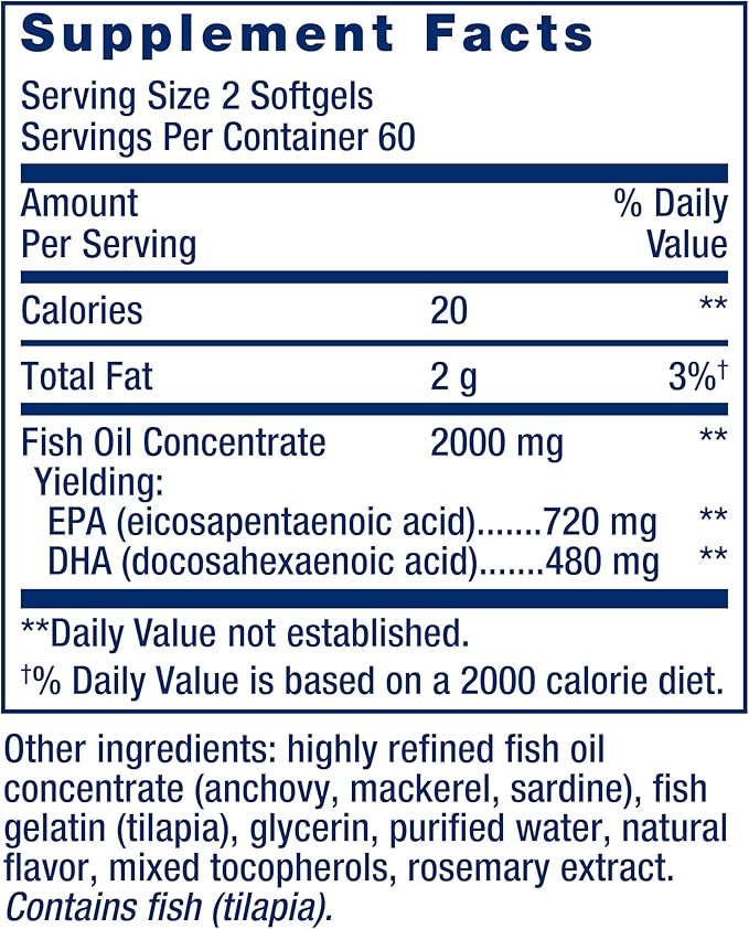 Life Extension Mega EPA/DHA, Omega-3 Fatty acids, Heart & Brain Health, Non-GMO, Gluten-Free, 120 softgels