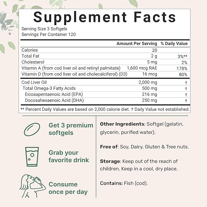 Triple Strength Omega 3 Fish Oil Supplements 4200mg Per Serving & Cod Liver Oil 2,000mg Per Serving, 360 Softgels | Lemon Flavored – Burpless – Wild Caught – Arctic Deep Sea Fish