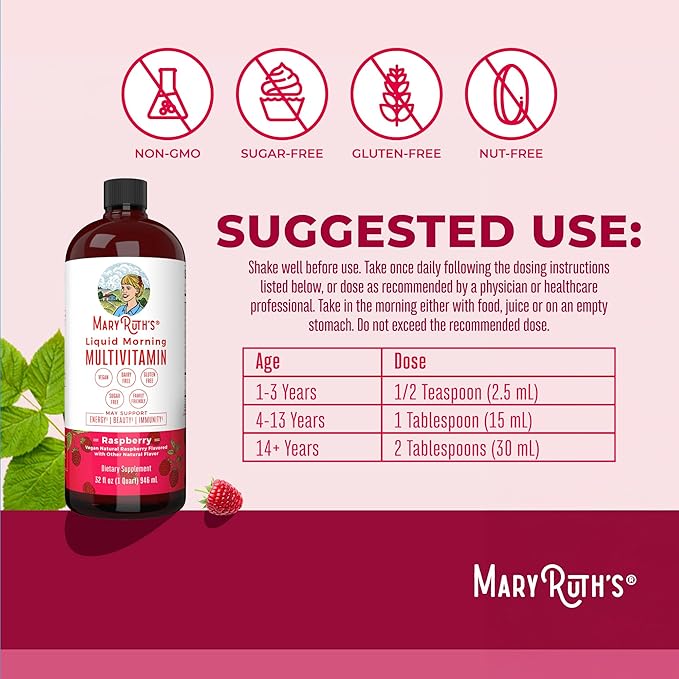 Multivitamin for Women, Men & Kids by MaryRuth's | Liquid Morning Multivitamin | Mens, Womens Vitamins | Vitamin A C D E B6 B12 Biotin Zinc | Beauty | Vegan | Non-GMO | Gluten Free | 32 Servings