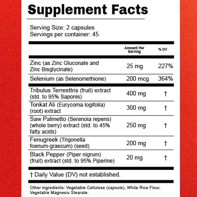 PRIME BALANCE Men’s Health Advanced Testosterone Support Supplement with Tribulus Terrestris, Zinc, Black Pepper, and Selenium – 90 Capsules – 45 Days Supply