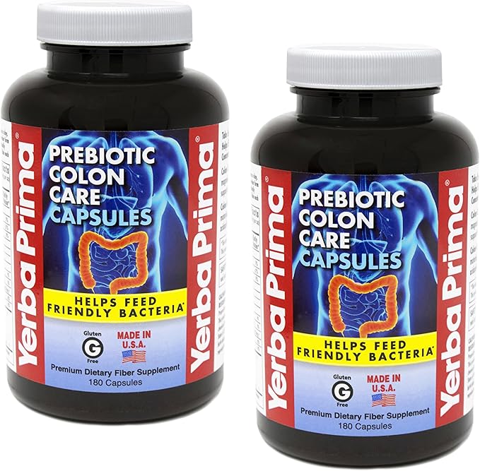 Yerba Prima Prebiotic Colon Care Capsules, Non-GMO, Keto Friendly, 180 Caps, (2 Pack)